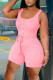Pink Casual Solid Bandage Patchwork U Neck Straight Rompers