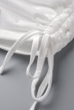 White Casual Solid Hollowed Out Patchwork O Neck T-Shirts