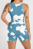 Pink Fashion Patchwork Tie-dye U Neck Sleeveless Two Pieces