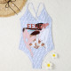 White Fashion Sexy Print Backless Swimwears
