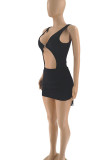Rose Red Sexy Solid Hollowed Out Patchwork U Neck Sleeveless Two Pieces