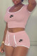 Pink Fashion Sportswear Print Patchwork U Neck Short Sleeve Two Pieces