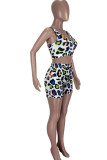 Red Casual Print Patchwork U Neck Sleeveless Two Pieces