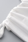 White Casual Solid Hollowed Out Patchwork O Neck T-Shirts
