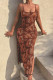 Tangerine Red Sexy Print Leopard Patchwork Slit Spaghetti Strap Straight Dresses