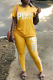 Yellow Casual Print Patchwork O Neck Short Sleeve Two Pieces