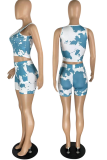 Pink Fashion Patchwork Tie-dye U Neck Sleeveless Two Pieces