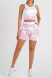 Pink Fashion Patchwork Tie-dye U Neck Sleeveless Two Pieces
