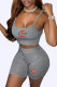 Grey Fashion Sexy Print Patchwork Spaghetti Strap Sleeveless Two Pieces