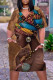 Brown Plus Size Fashion Print Pocket V Neck Straight Dresses