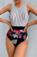 Black Fashion Sexy Print Bandage Patchwork Backless Swimwears (With Paddings)