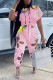 Pink Fashion Casual Print Bandage Hollowed Out O Neck Short Sleeve Two Pieces