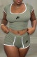Light Green Fashion Sportswear Print Patchwork U Neck Short Sleeve Two Pieces