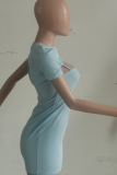 Pink Sexy Solid Hollowed Out O Neck Pencil Skirt Dresses