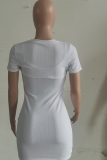 Pink Sexy Solid Hollowed Out O Neck Pencil Skirt Dresses