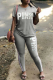 Grey Casual Print Patchwork O Neck Short Sleeve Two Pieces