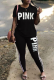 Black Casual Print Patchwork O Neck Short Sleeve Two Pieces