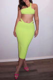 Purple Sexy Solid Patchwork One Shoulder Sleeveless Two Pieces