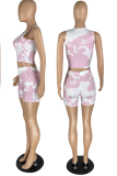 Pink Fashion Patchwork Tie-dye U Neck Sleeveless Two Pieces