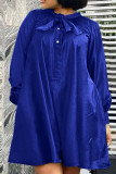 Blue Casual Solid Patchwork O Neck A Line Dresses