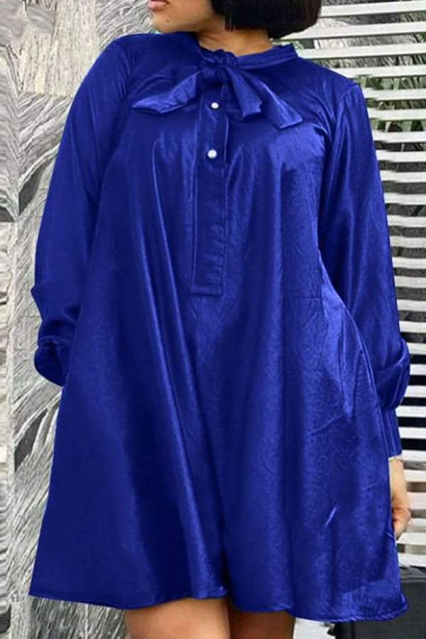 Blue Casual Solid Patchwork O Neck A Line Dresses