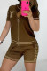 Brown Fashion Casual Print Patchwork Short Sleeve Two Pieces