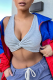 Grey Fashion Solid Patchwork V Neck Tops