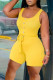 Yellow Casual Solid Bandage Patchwork U Neck Straight Rompers