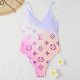 Pink Fashion Sexy Print Backless Swimwears