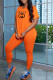 Orange Fashion Casual Print Letter V Neck Short Sleeve Two Pieces