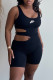 Black Fashion Sportswear Print Hollowed Out U Neck Rompers