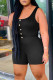 Black Casual Solid Bandage Patchwork U Neck Straight Rompers