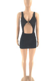 Rose Red Sexy Solid Hollowed Out Patchwork U Neck Sleeveless Two Pieces