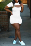 Pink Sexy Solid Hollowed Out O Neck Pencil Skirt Dresses