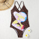 Dark Coffee Fashion Sexy Print Backless Swimwears