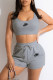 Grey Fashion Sportswear Print Patchwork U Neck Sleeveless Two Pieces