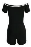 Blue Casual Sportswear Solid Patchwork Off the Shoulder Regular Rompers