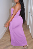 Purple Sexy Solid Split Joint One Shoulder Irregular Dress Dresses