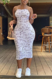 Pink Sexy Print Patchwork Spaghetti Strap Pencil Skirt Dresses