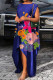 Royal Blue Casual Print Patchwork Asymmetrical O Neck Irregular Dress Dresses