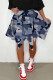 Blue Casual Street Print Camouflage Print Asymmetrical High Waist Type A Full Print Bottoms