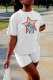 White Fashion Print Patchwork O Neck Short Sleeve Two Pieces