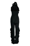 White Sexy Casual Solid Split Joint Backless Turtleneck Regular Jumpsuits