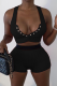 Black Sexy Solid Buckle V Neck Sleeveless Two Pieces