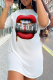 White Fashion Lips Printed Patchwork O Neck Straight Dresses
