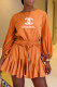 Orange Fashion Casual Print Letter O Neck Loose Rompers