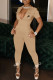 Khaki Fashion Street Print Patchwork Turndown Collar Jumpsuits