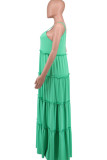Green Casual Solid Split Joint Spaghetti Strap Sling Dress Dresses