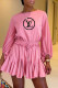 Pink Fashion Casual Print Letter O Neck Loose Rompers