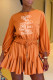 Orange Fashion Casual Print Letter O Neck Loose Rompers